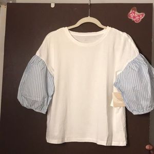 Woven Mix Puff Sleeve Tee